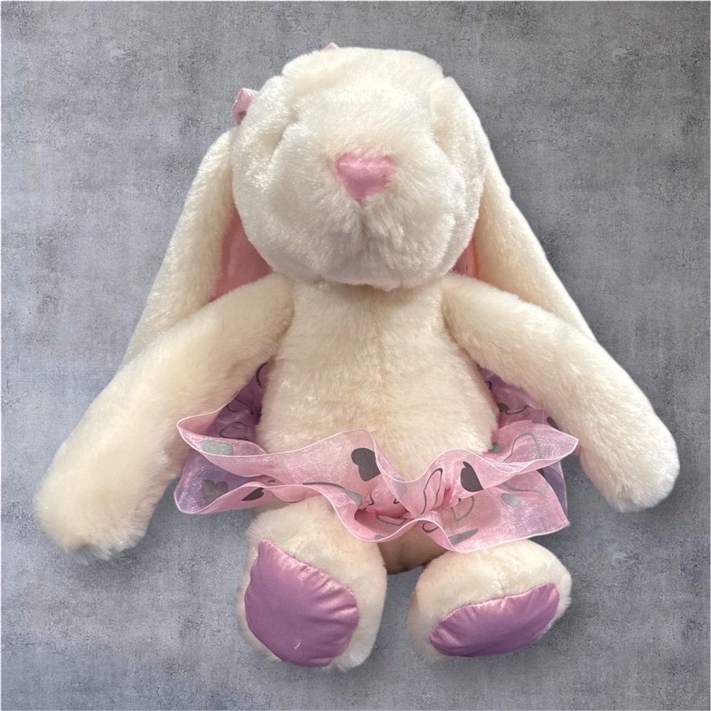 Rabbit Plush - White  with Pink Ballerina TuTu Gray Hearts Ballet